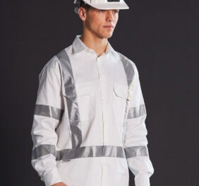 Mens White Safety Shirt with X Back Biomotion Tape Configuration